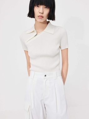 All Over Print Technique Slanted Placket Rib Top