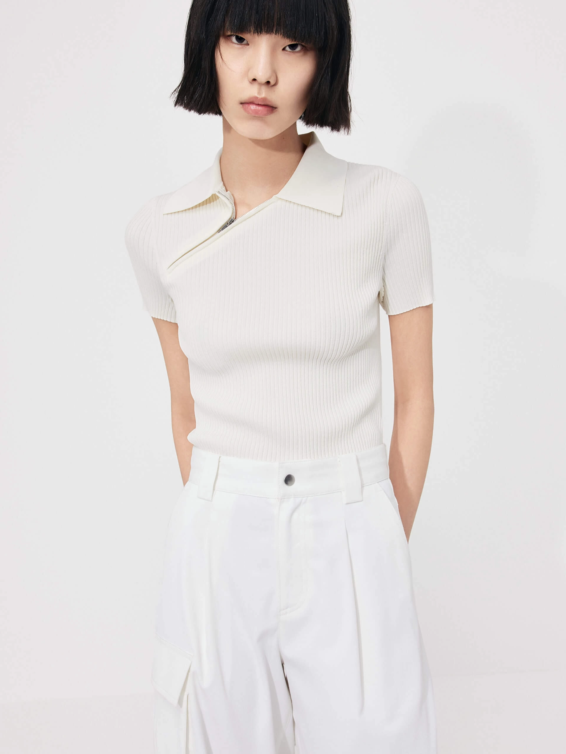 Slanted Placket Rib Top AntiPillingFinish