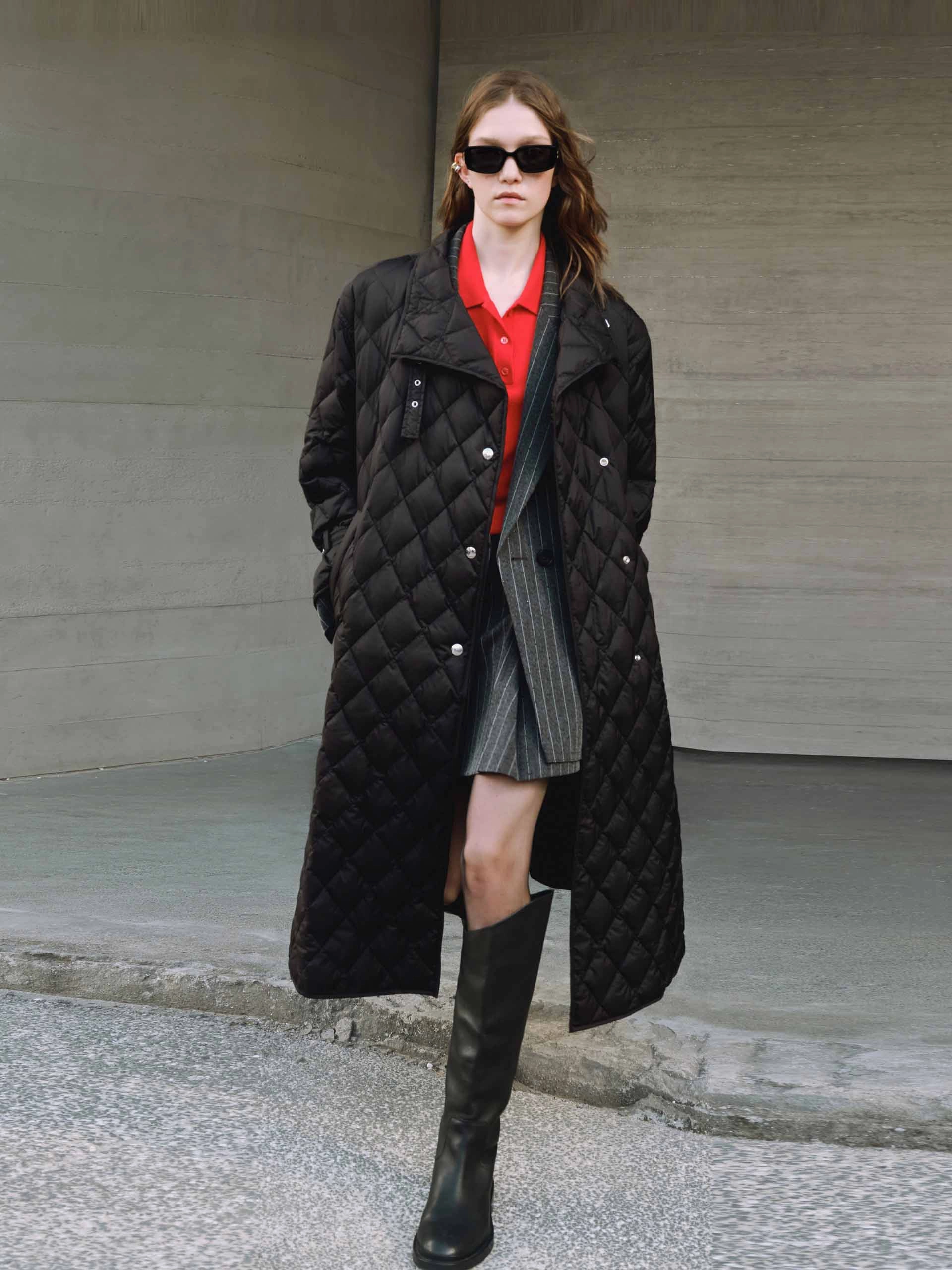 Non Bulky Profile Eco Conscious Dye Process Long Quilted Down Coat