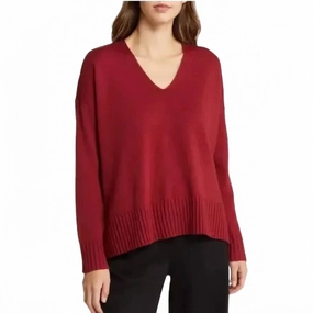 Knit Layers Merino Wool V-Neck Box Top Sweater Red