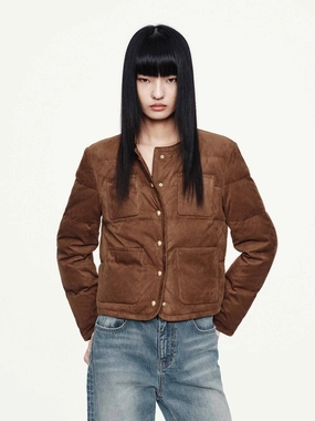 Softshell Material Durable Fabric Cropped Round Neck Down Jacket