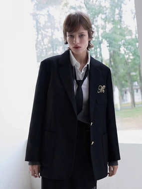 Heavy Duty Zippers Thick Fabric Front Logo Tailored Blazer