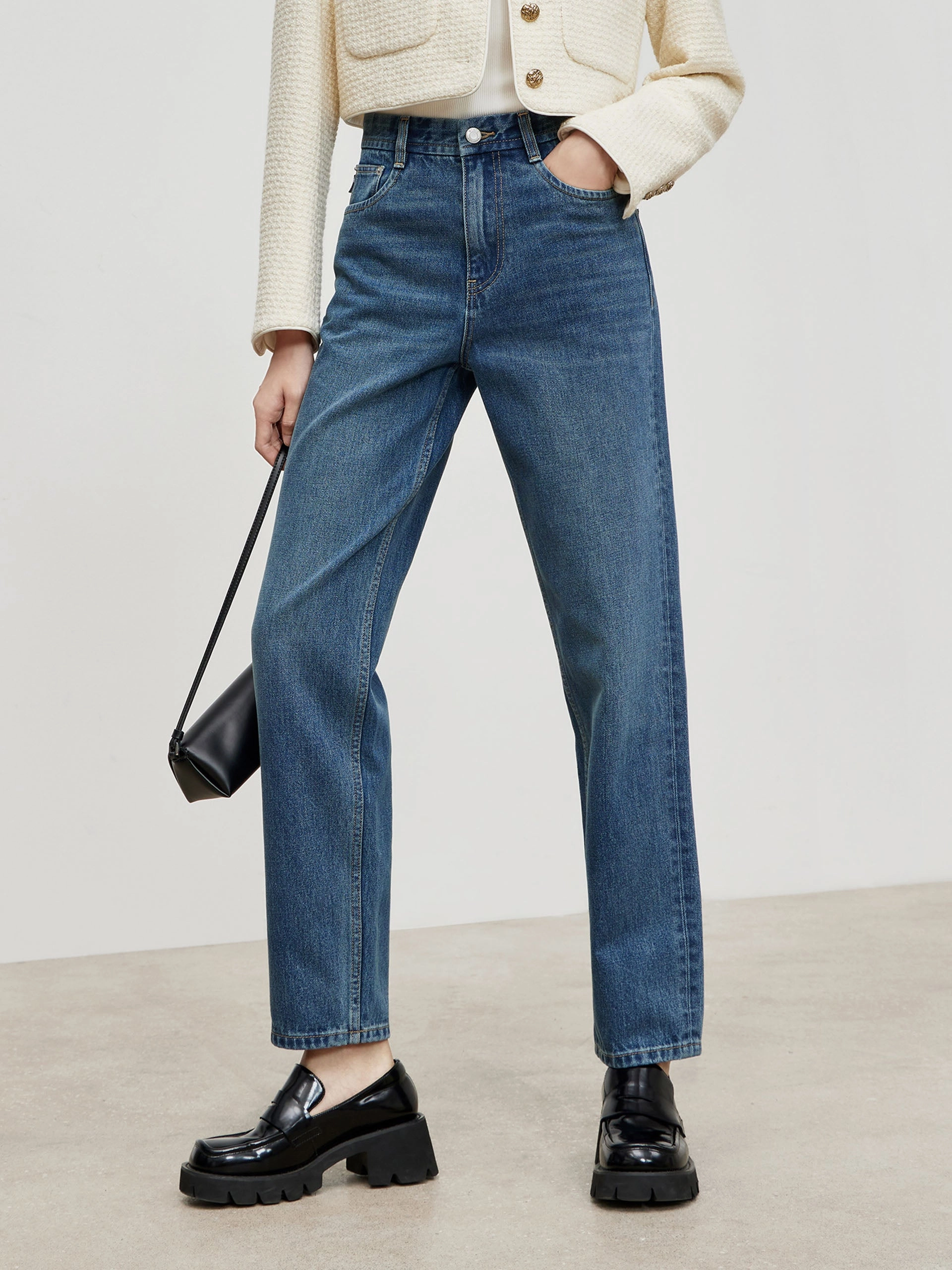 High Waist Straight Cotton Jeans Workday Outfit