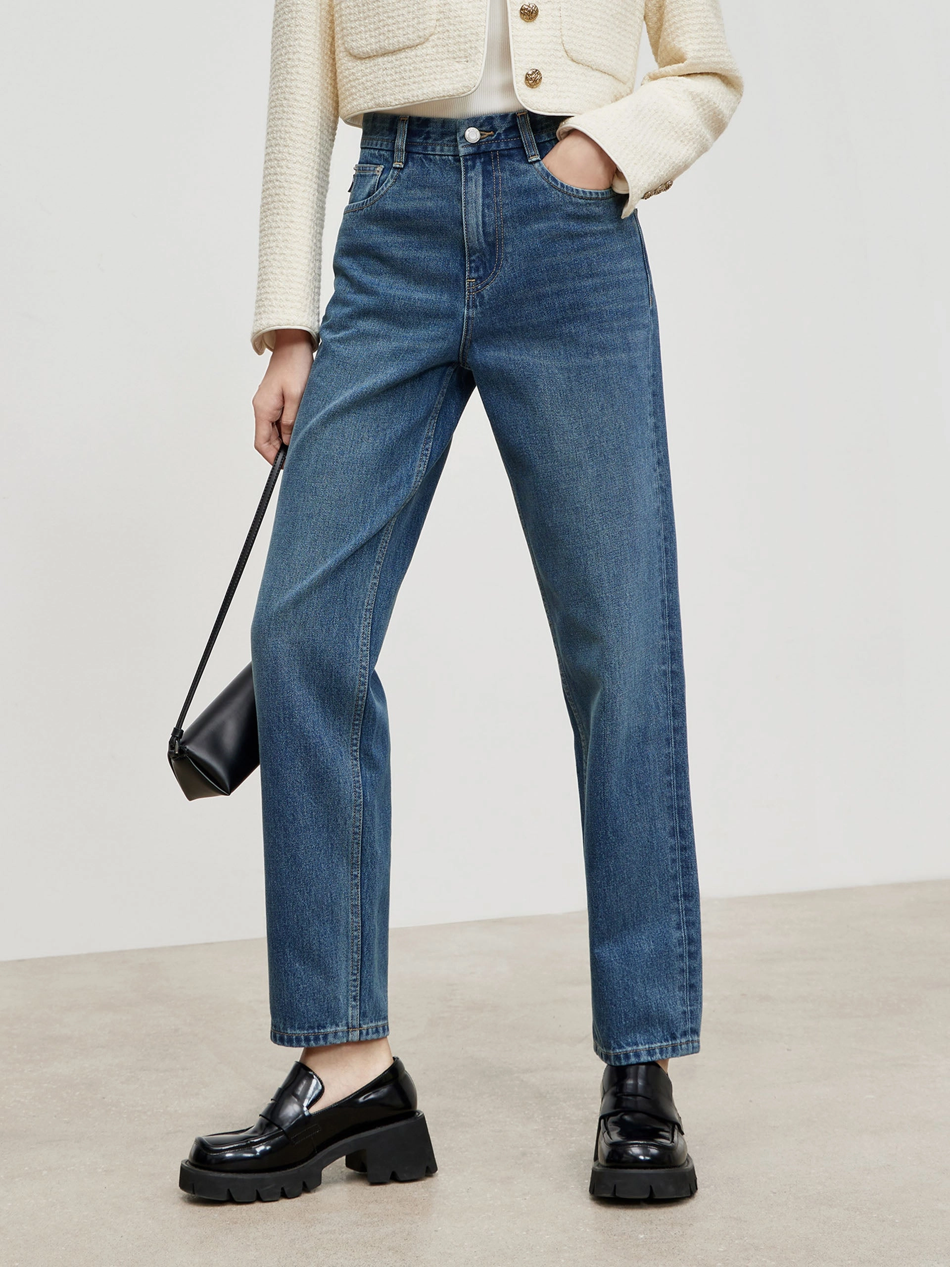 Daily Go Style Simplicity High Waist Straight Cotton Jeans