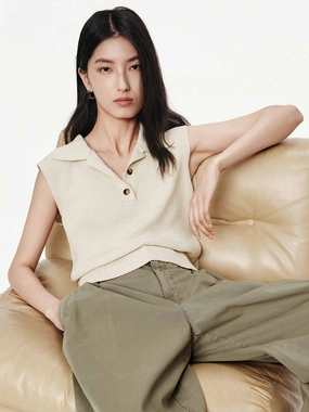 Stylish Jacket Compression Gradient Sleeveless Detail Knit Top