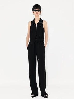 Smooth zipper closure Sleeveless Drawstring Jumpsuit