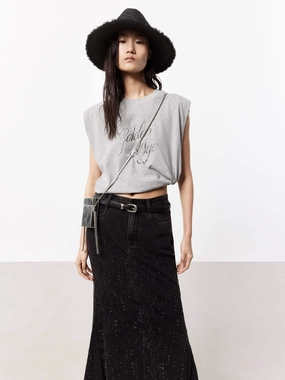 Breathable mesh Durable Collar Construction Sleeveless Letter Print T-shirt