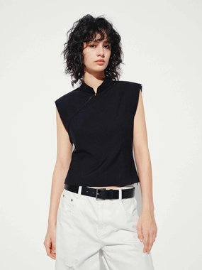 Sleeveless Stand Collar Blouse Flexible Knit Fabric Reflective Safety Trim