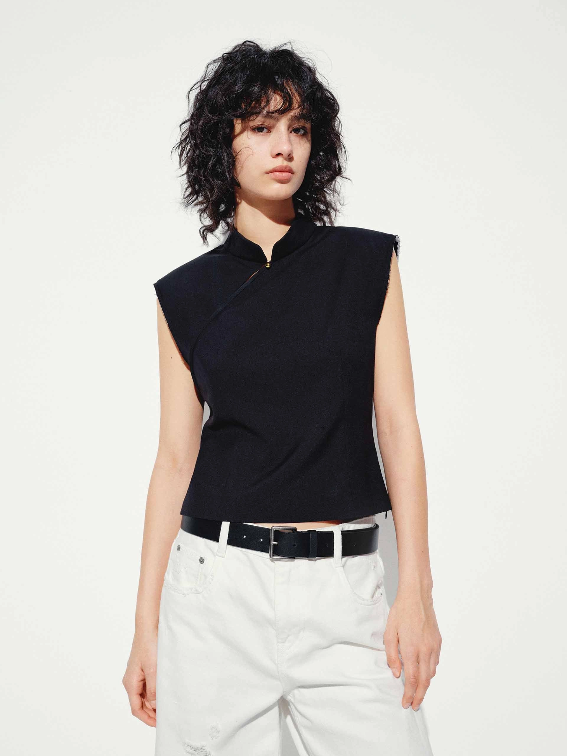 Sleeveless Stand Collar Blouse Flexible Knit Fabric Reflective Safety Trim