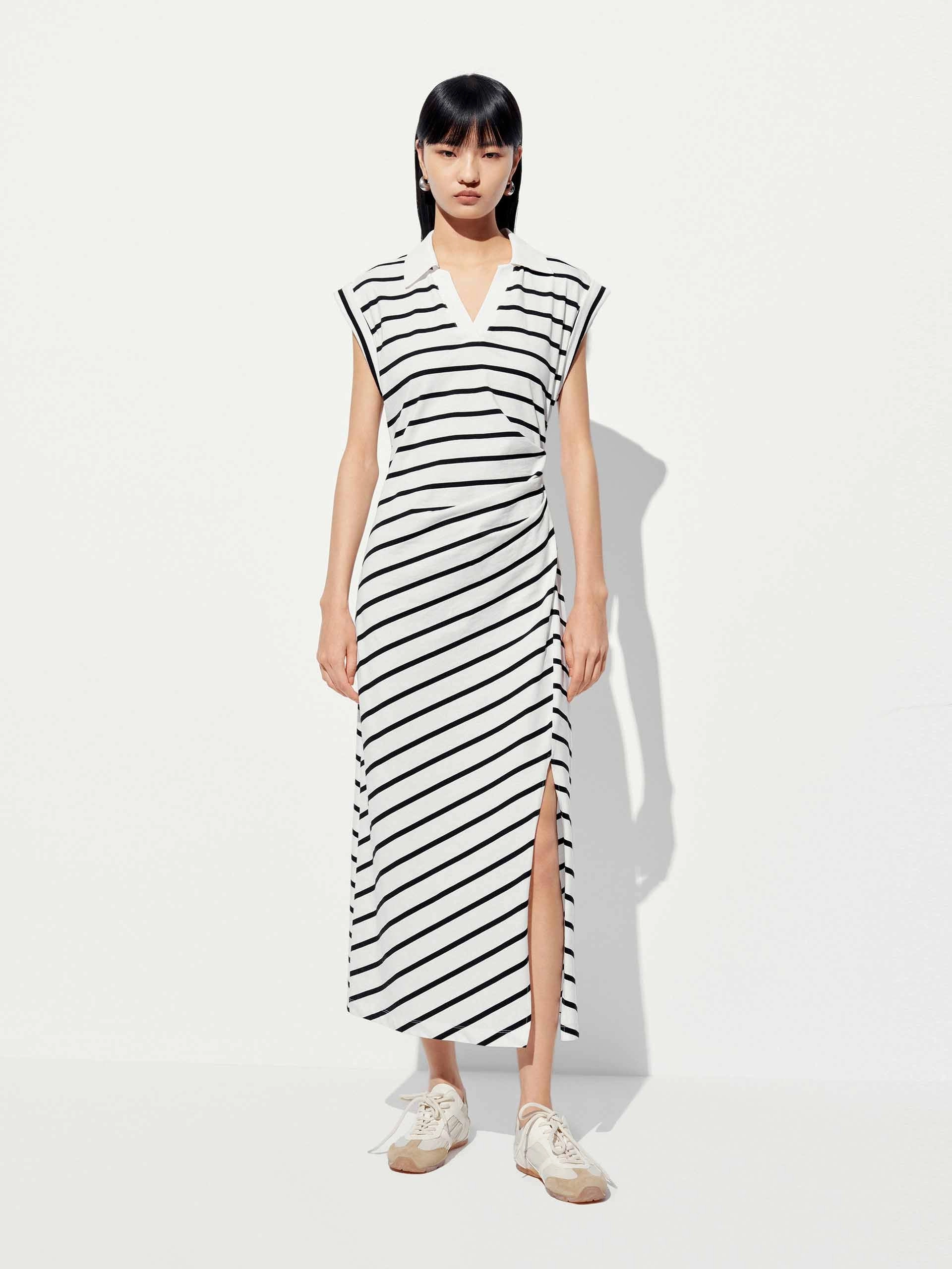 Sleeveless Striped Midi Dress Travel Wear Timeless office dress