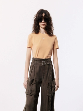 Layered Hem Design EcoConscious Processing Slim Fit Cotton T-shirt