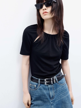 Slim Fit Cutout Top FlatlockStitching