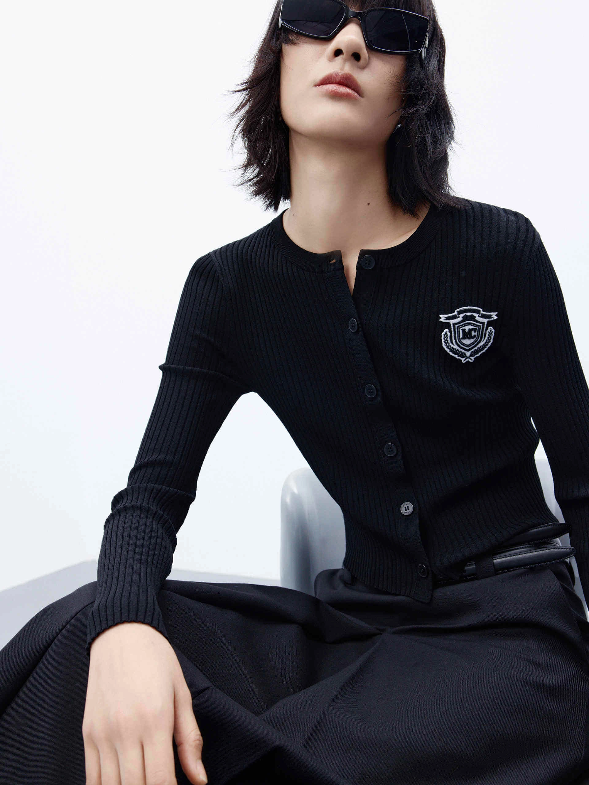 Slim Fit Ribbed Knit Cardigan TexturedSurface SlubTexture
