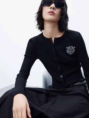 Slim Fit Ribbed Knit Cardigan TexturedSurface SlubTexture