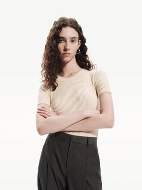 Slim Ribbed Knit Top Lightweight Thermal FlexibleNeckline