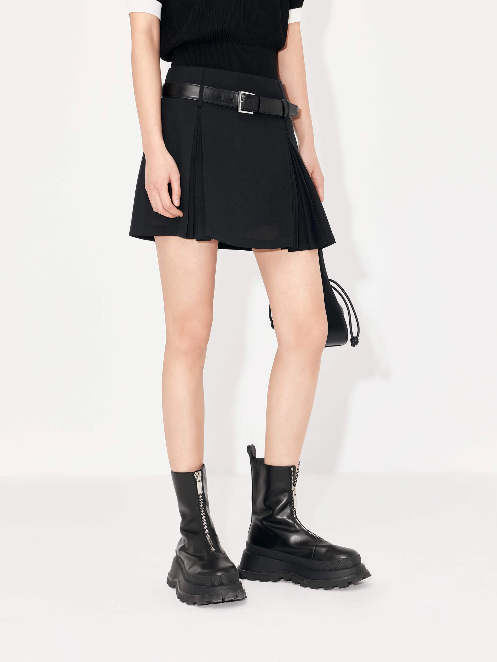Casual Wear Dark wash Pleated A-line Skirt