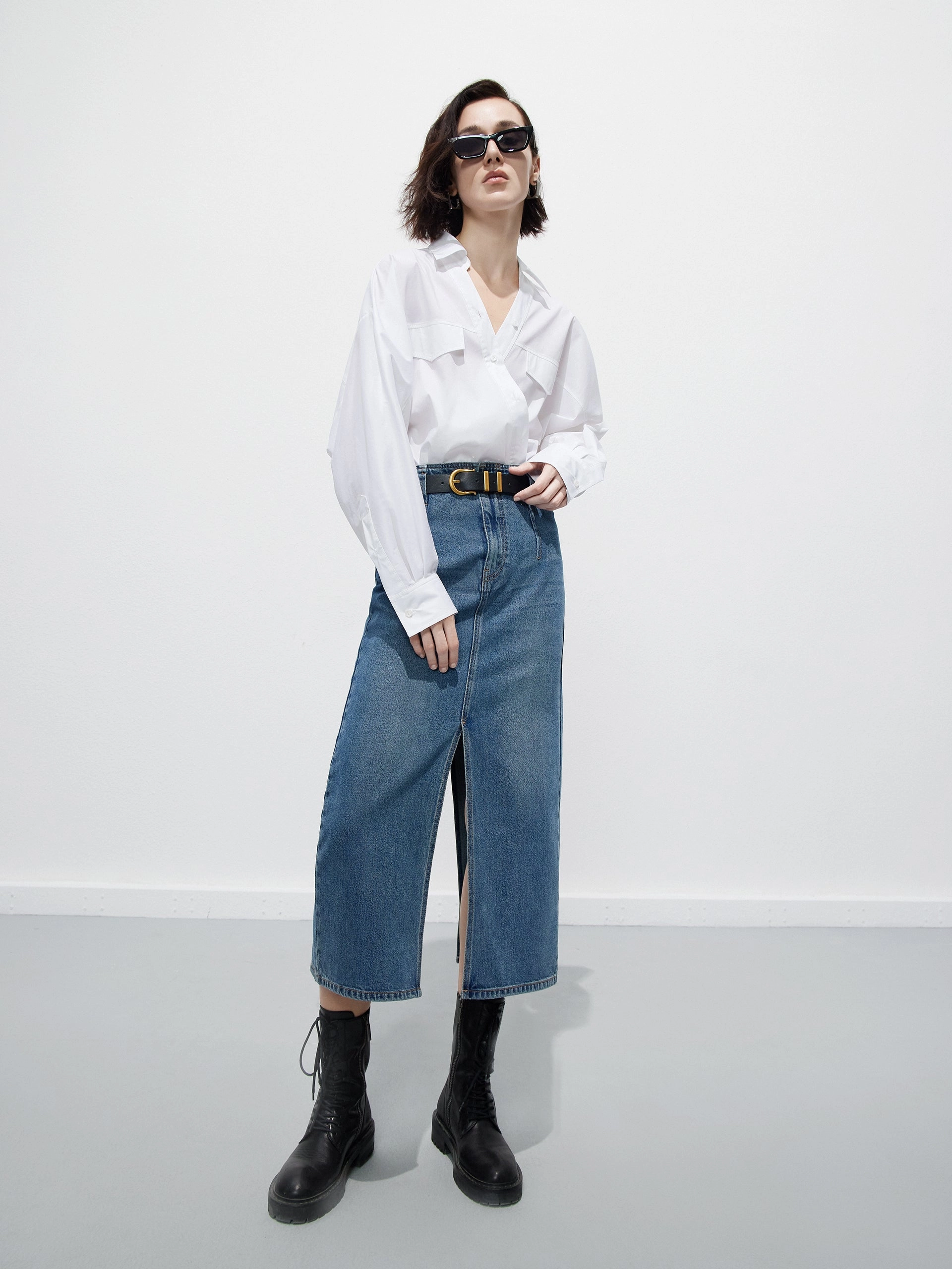 Slit Detailed Midi Denim Skirt Packable Fit Movement Fit