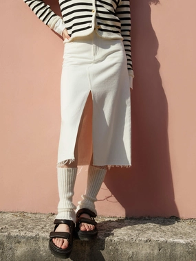 Slit Front Raw Denim Skirt Fashionable Design MultiPocket