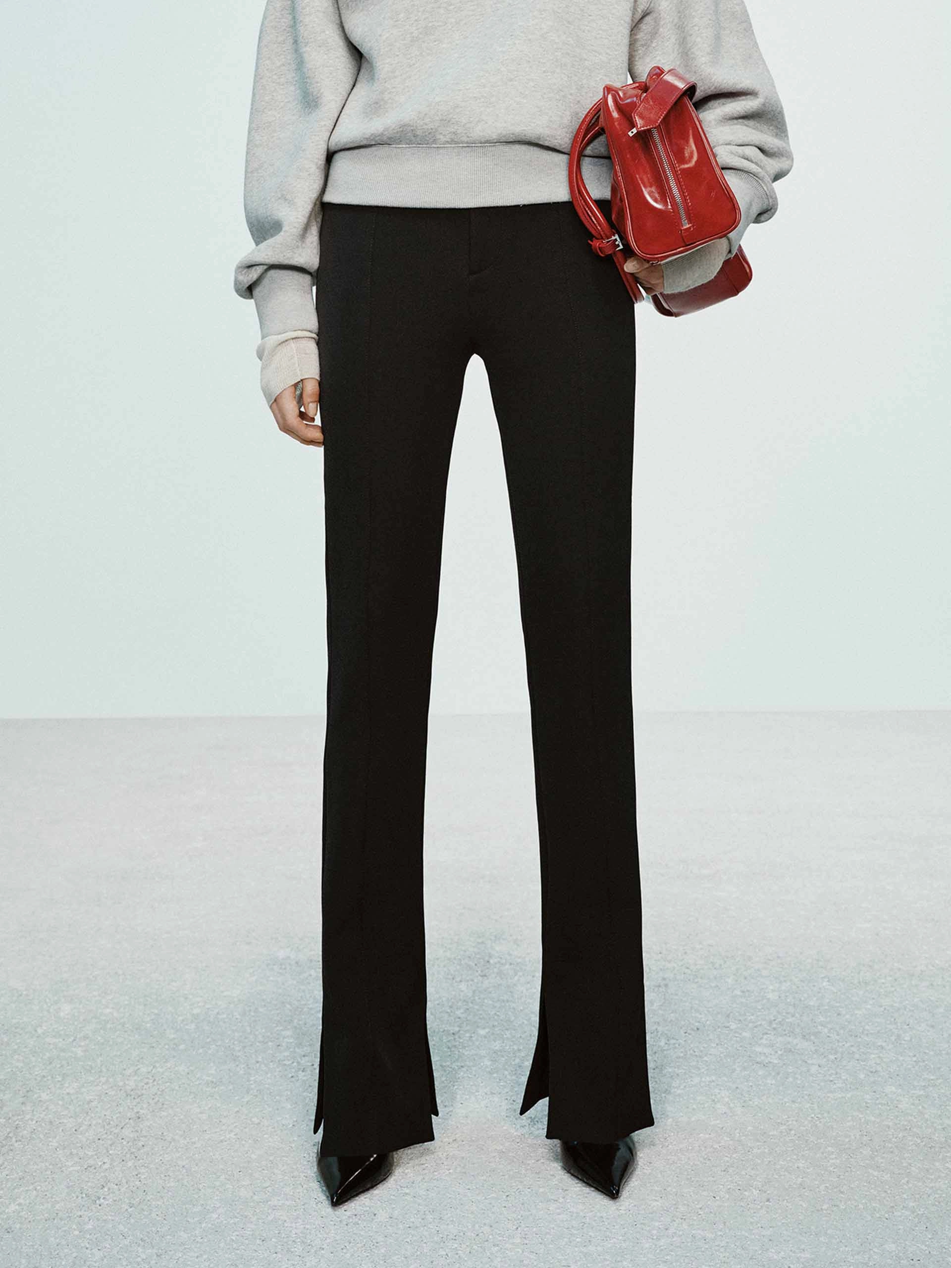 Sporty Function Slit Hem Straight Pants