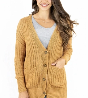 Soft Knit Layer Casual Vibes Slouchy Knit Cardigan In Mustard