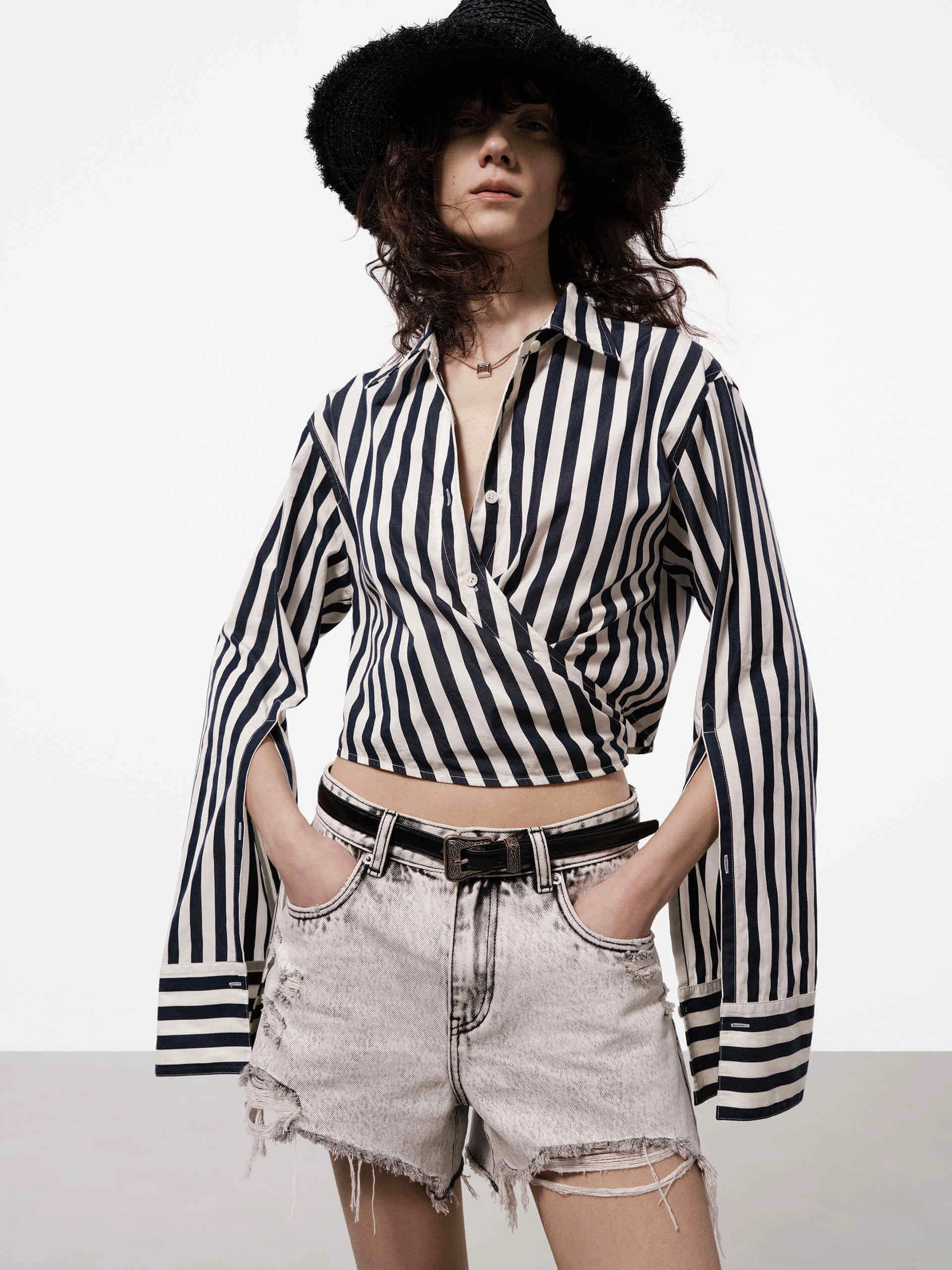Layered Ventilation Zones Striped Wrap Cropped Top