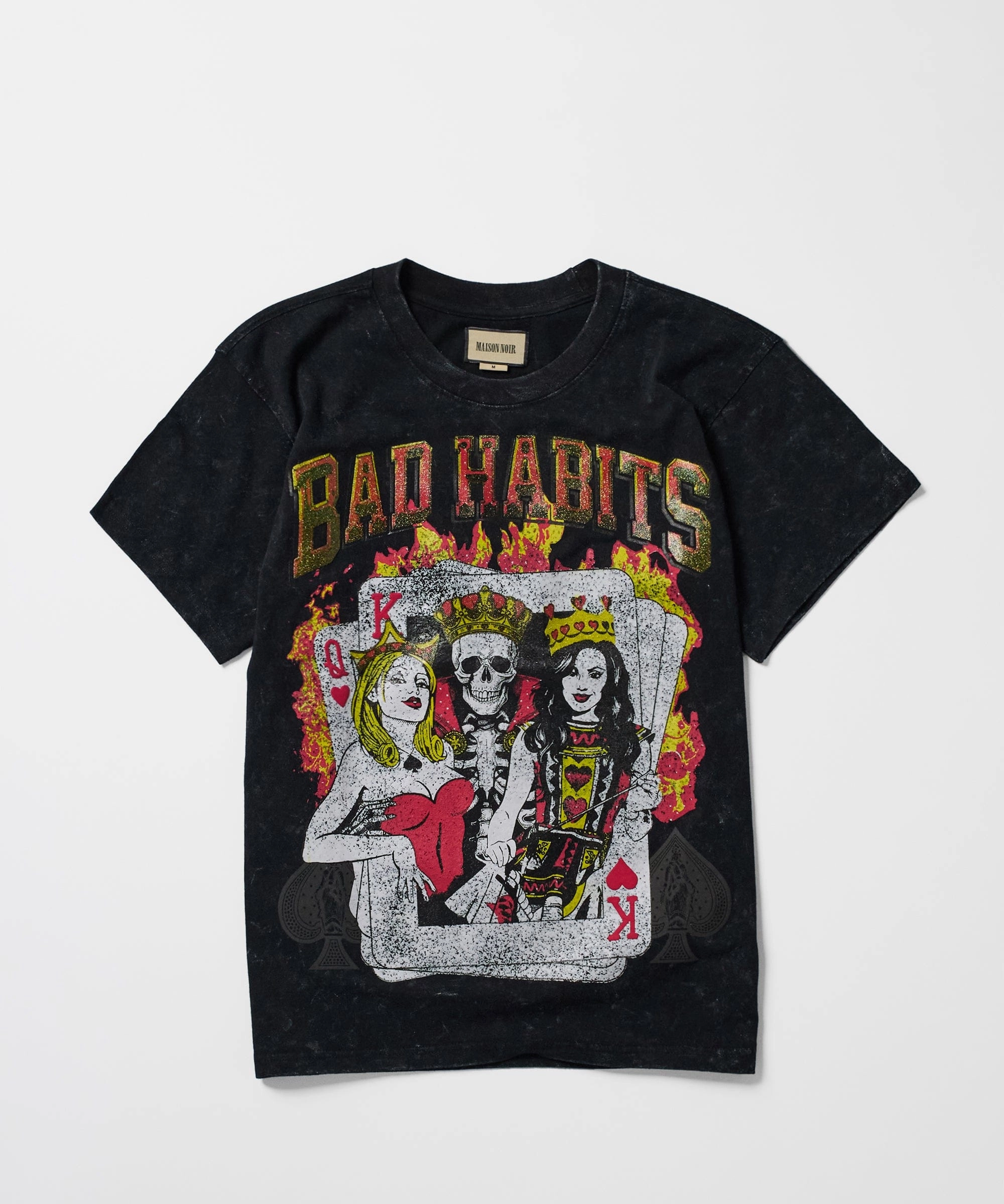 Fade Resistant Dye Hidden Zipper Pocket Bad Habits Washed Short Sleeve Tee - Black