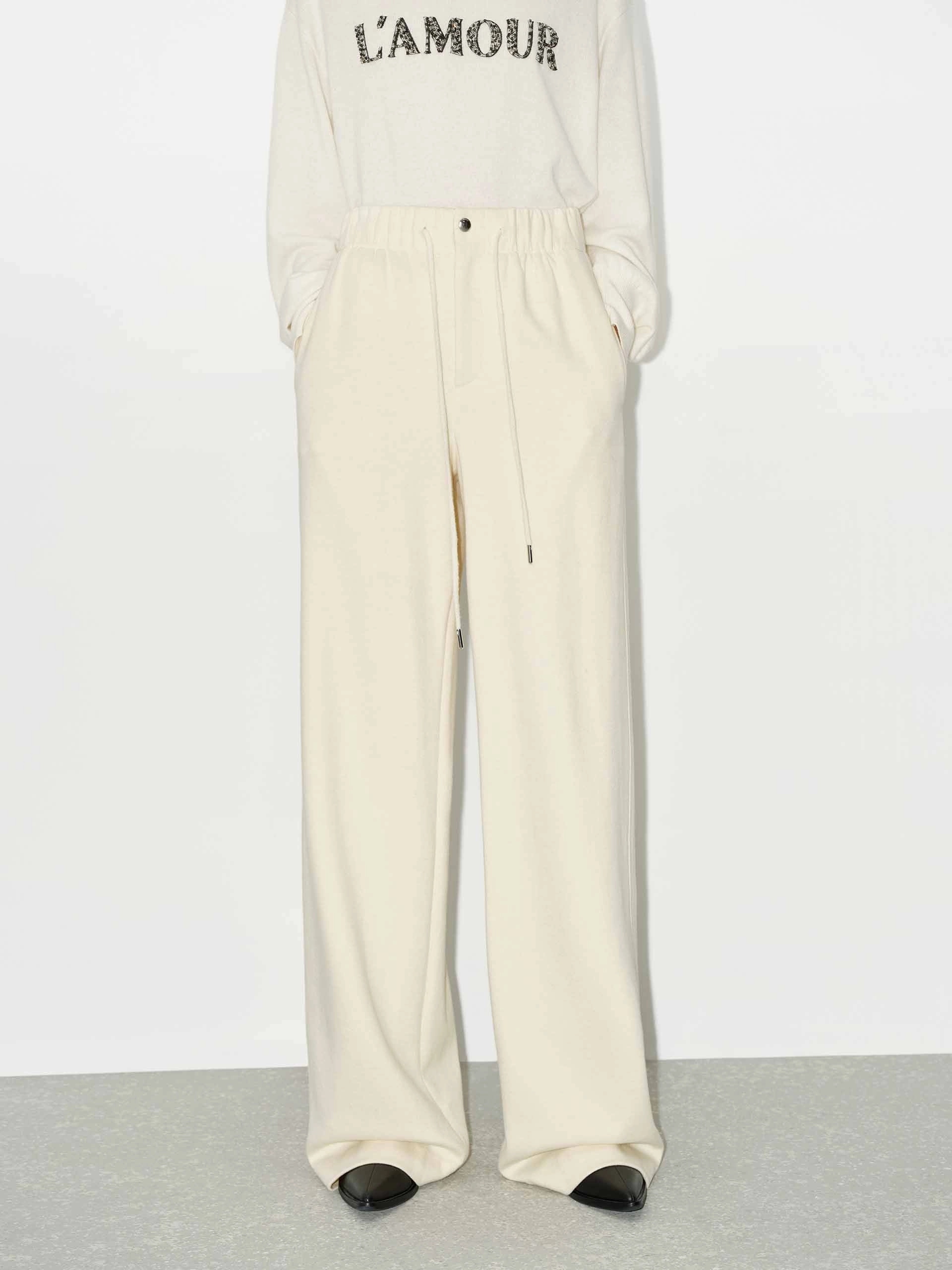 Straight Leg Cotton Pants Lightweight Weave Stretch Waist