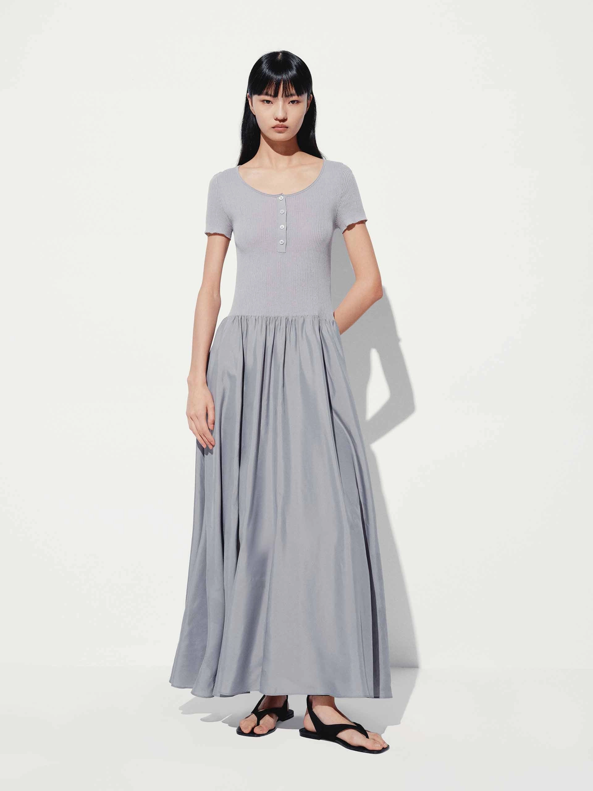 City-Style Quick Look Paneled Short Sleeves Dress