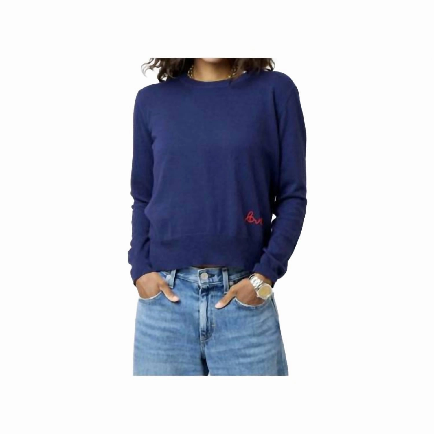 Timeless Style Patchwork Pullover Long Sleeve Sweater In Indigo