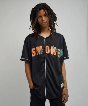Soft Blended Fabric Smoke Baseball Jersey - Black
