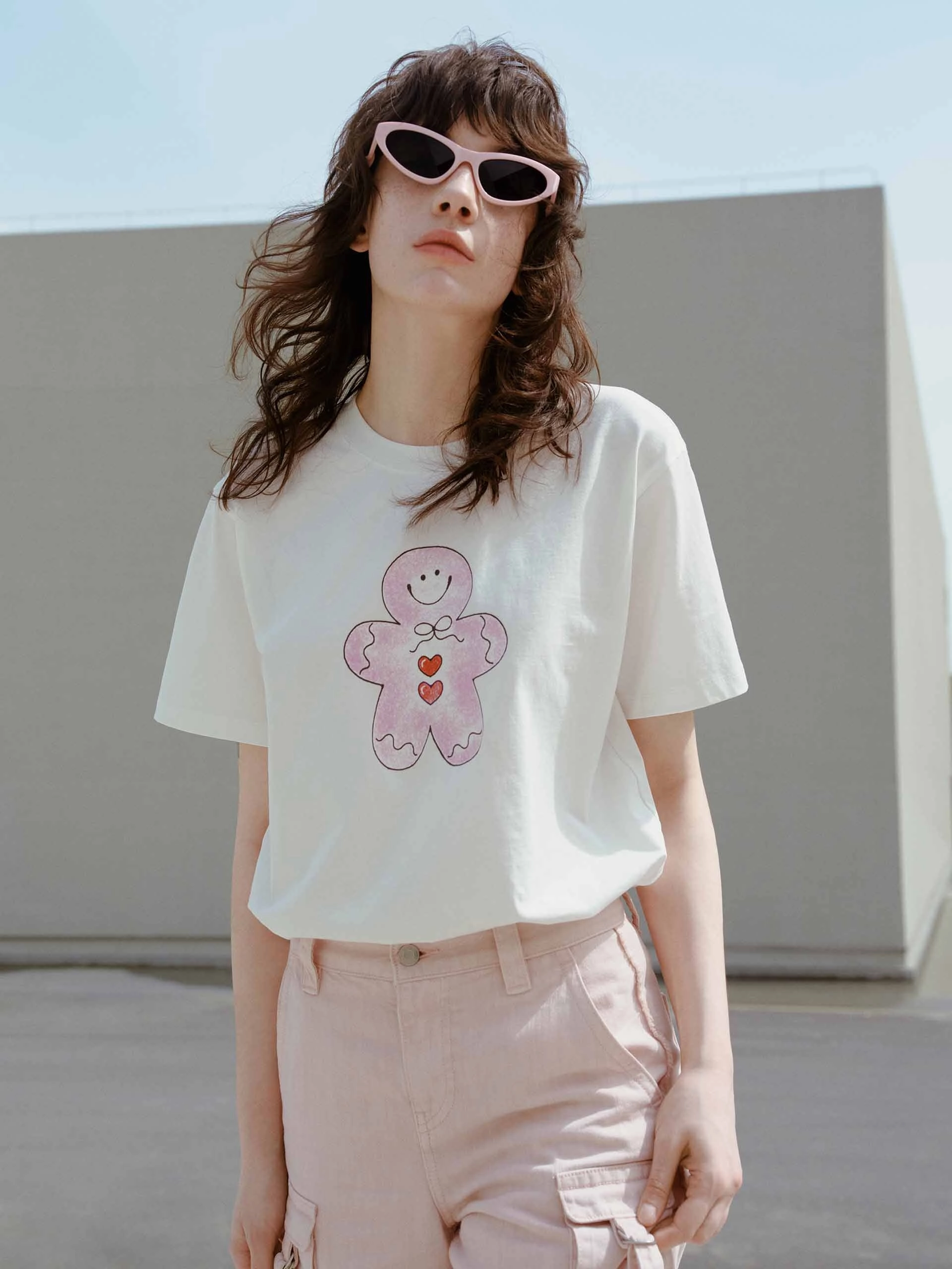 MicroPiqueKnit Cartoon Print Cotton T-shirt