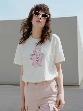 Light Style Subtle Details Cartoon Print Cotton T-shirt