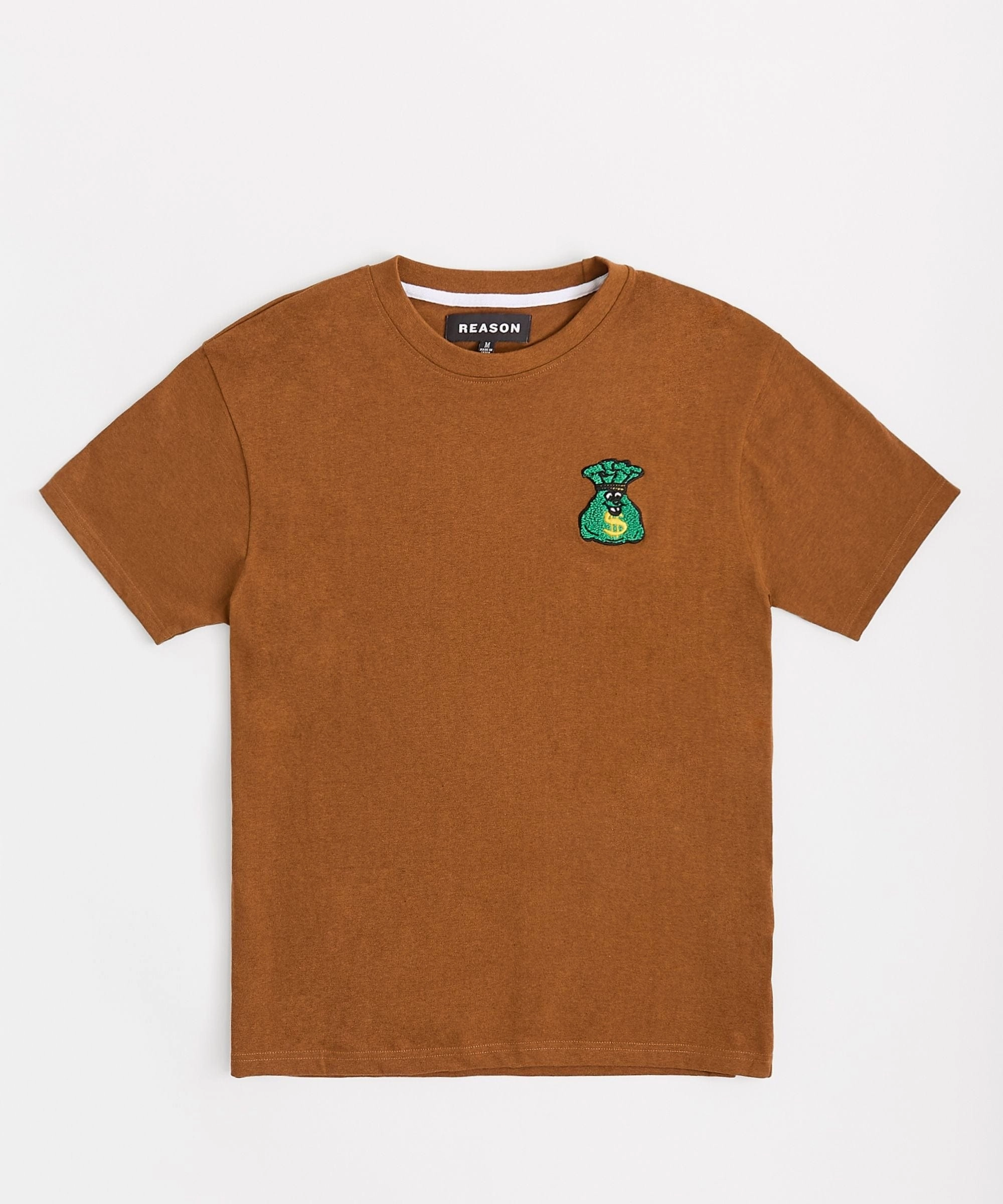 Soft Knit Money Bags Chenille Patch Short Sleeve Tee - Khaki