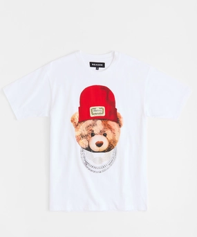 Teddy Rhinestone Short Sleeve Tee - White Tubular Body Construction