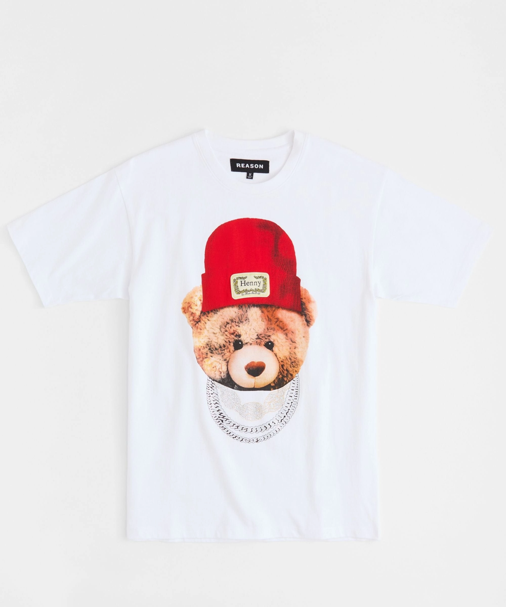 Non Restrictive Armhole Cut Teddy Rhinestone Short Sleeve Tee - White