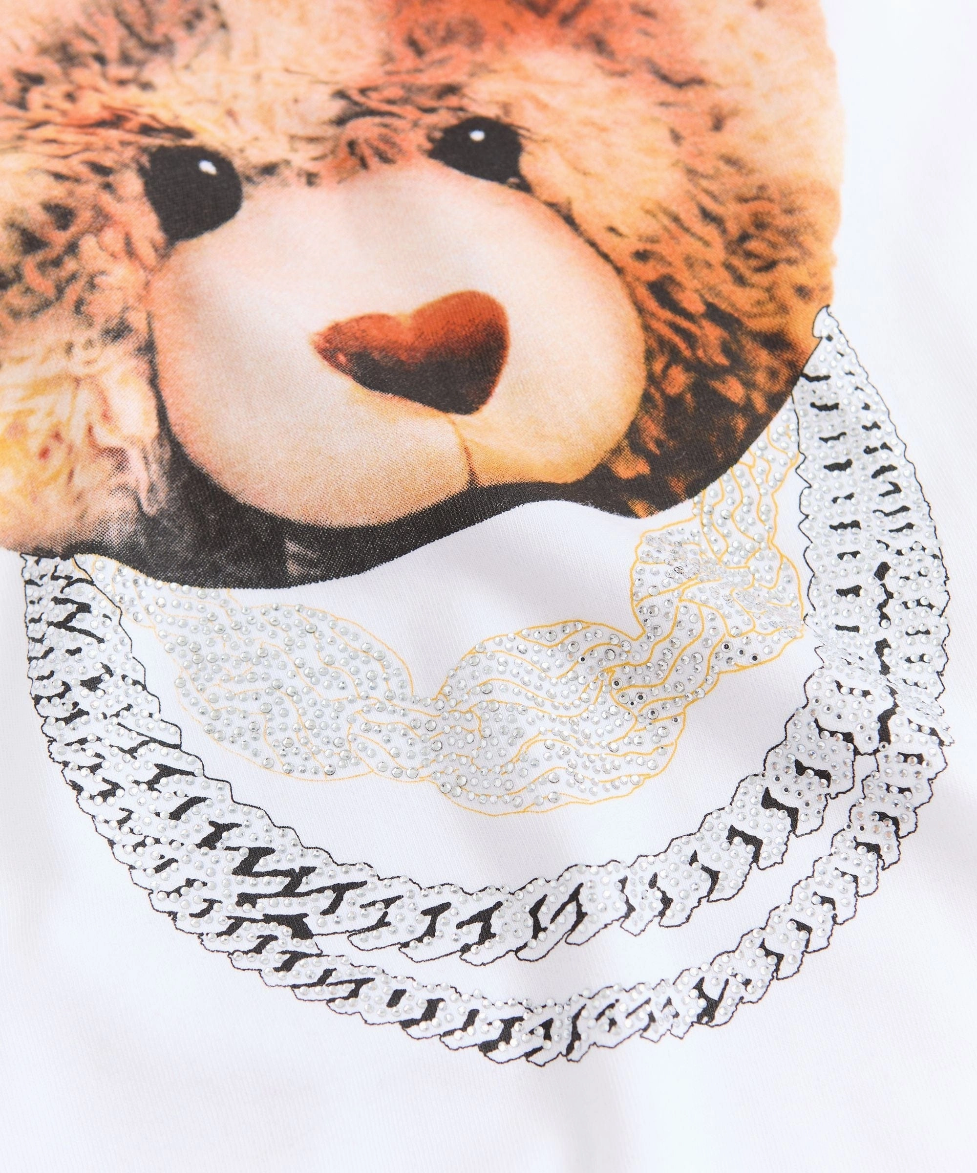 Relaxed Blouse Teddy Rhinestone Short Sleeve Tee - White