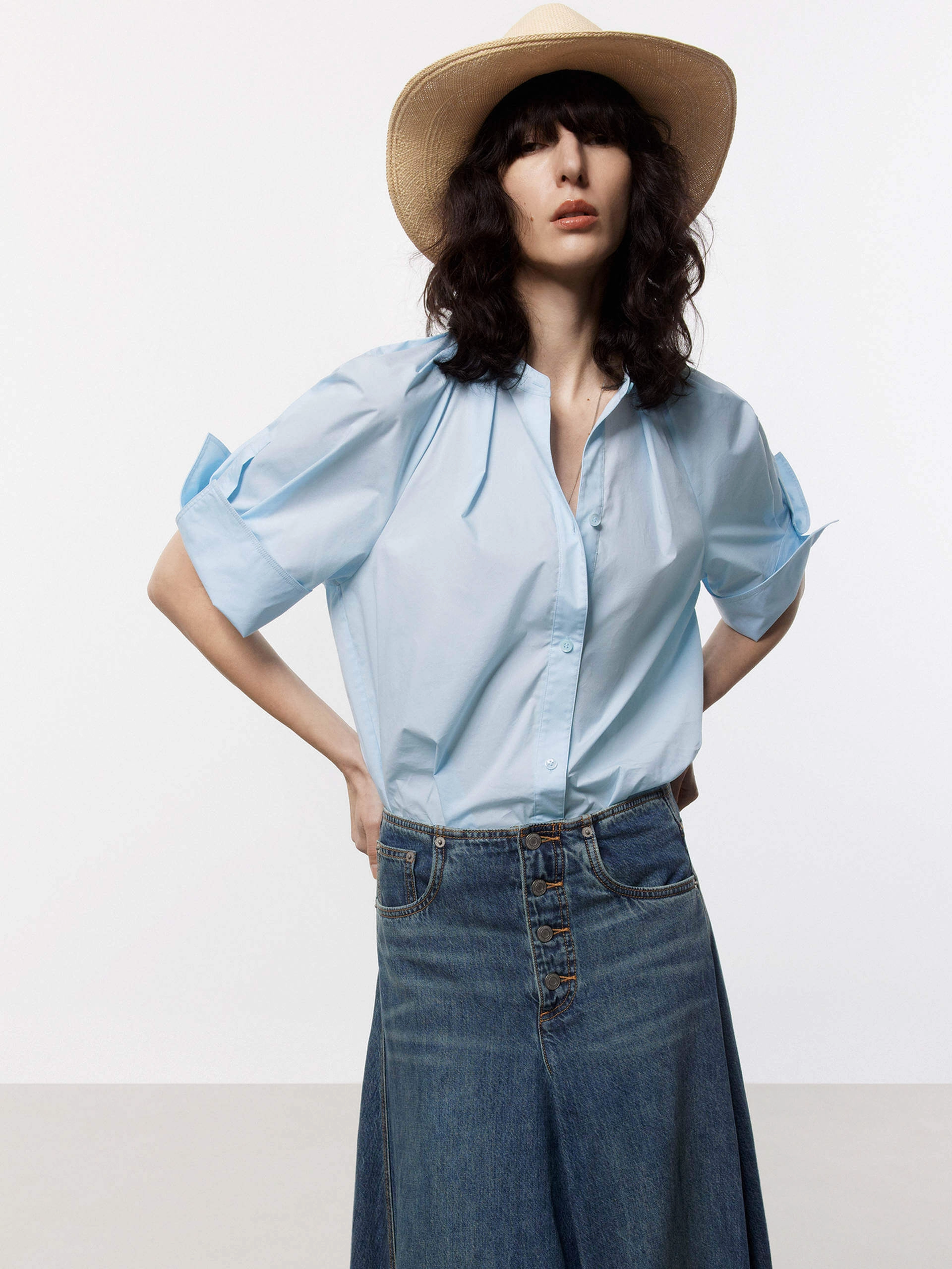 Regular Raglan Sleeves Blouse WrinkleResistantWeave Airflow Mesh Insert