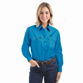 Ladies 1/2 Placket Long Sleeve Shirt Non Irritating Seams Light Deflection Fabric