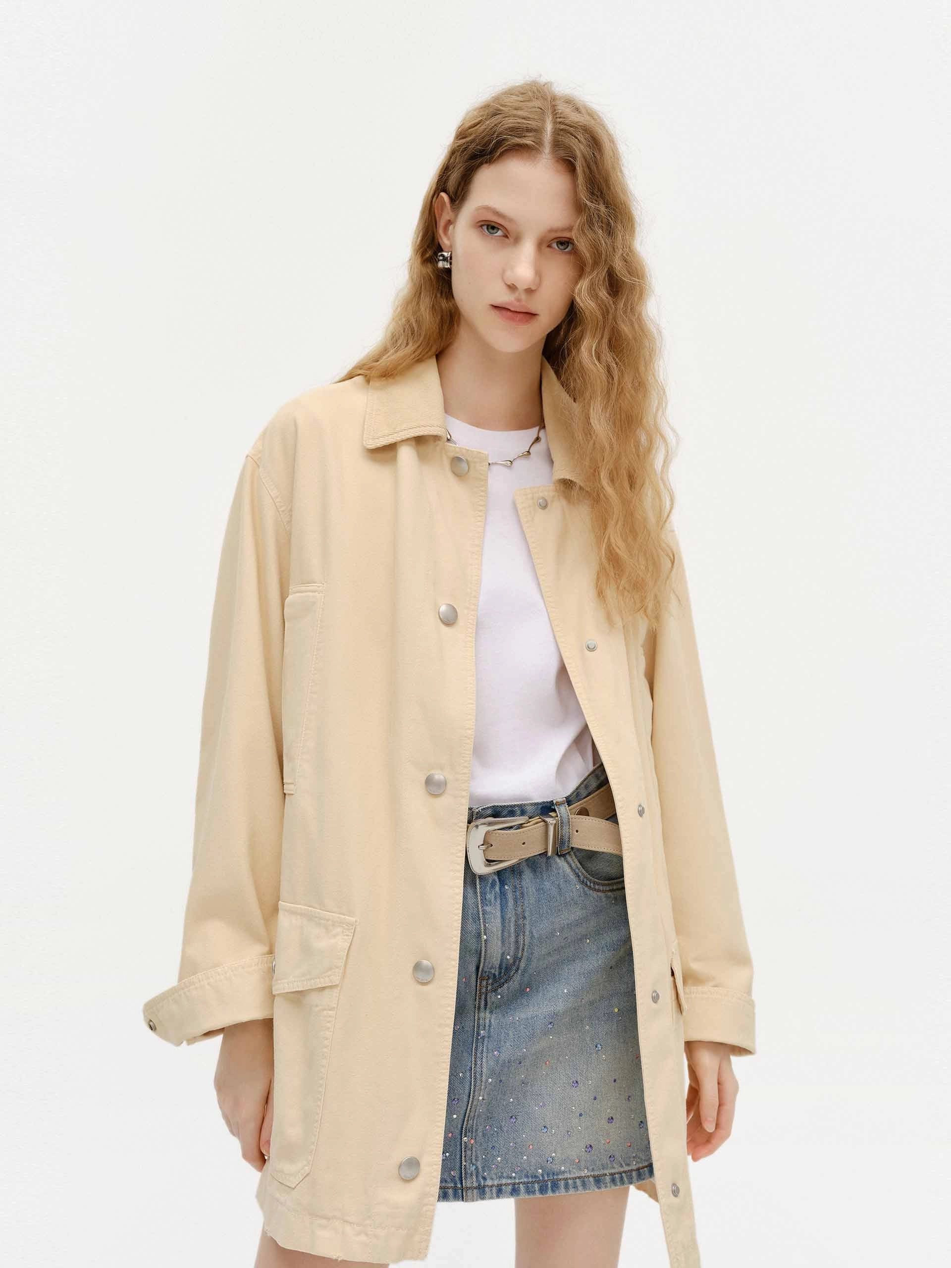 Snap Button Cotton Jacket Articulated Ergonomic Fit Comfy Street Piece