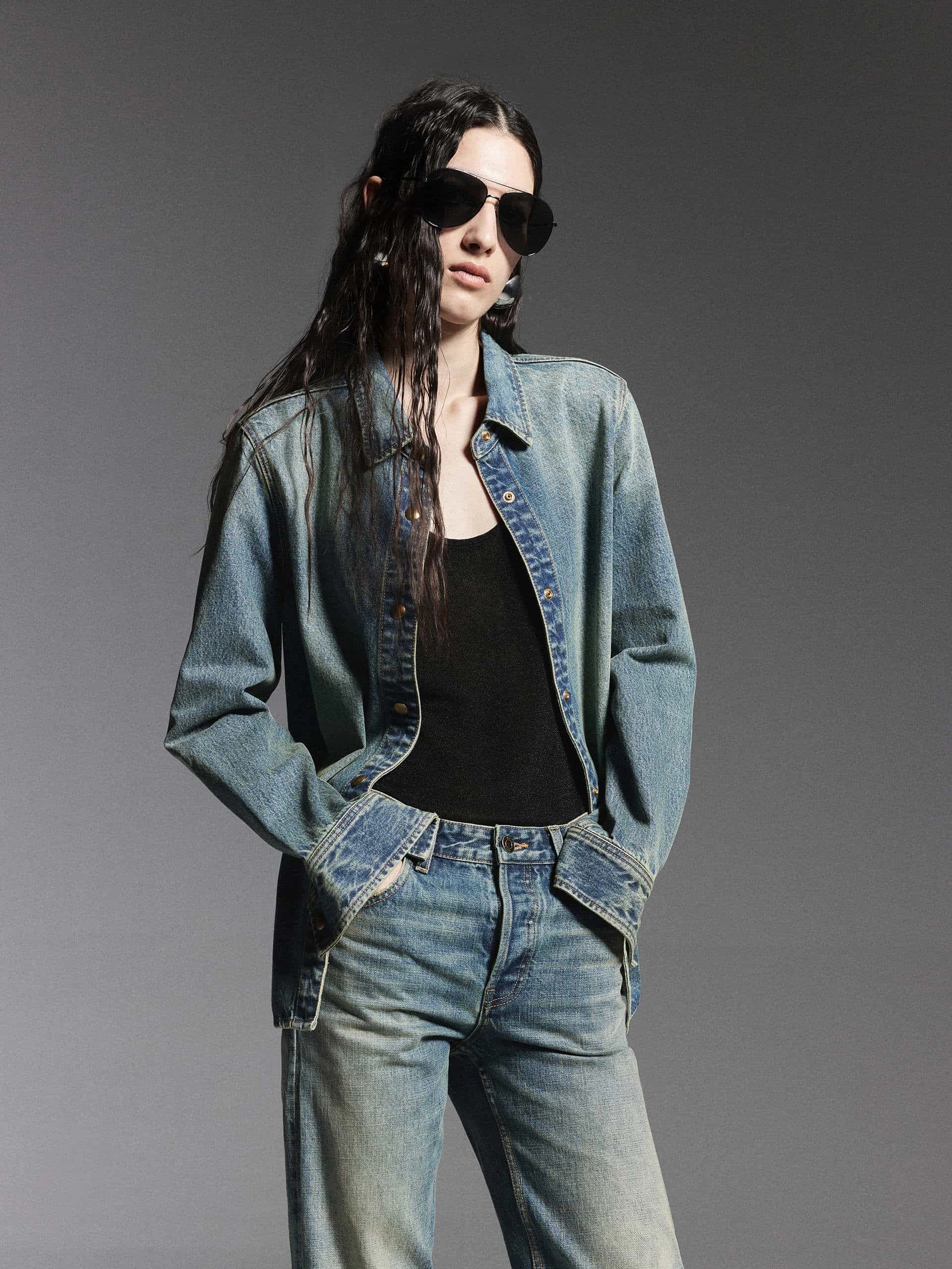 Snap Button Denim Shirt Odor Resistant Material QuickDry