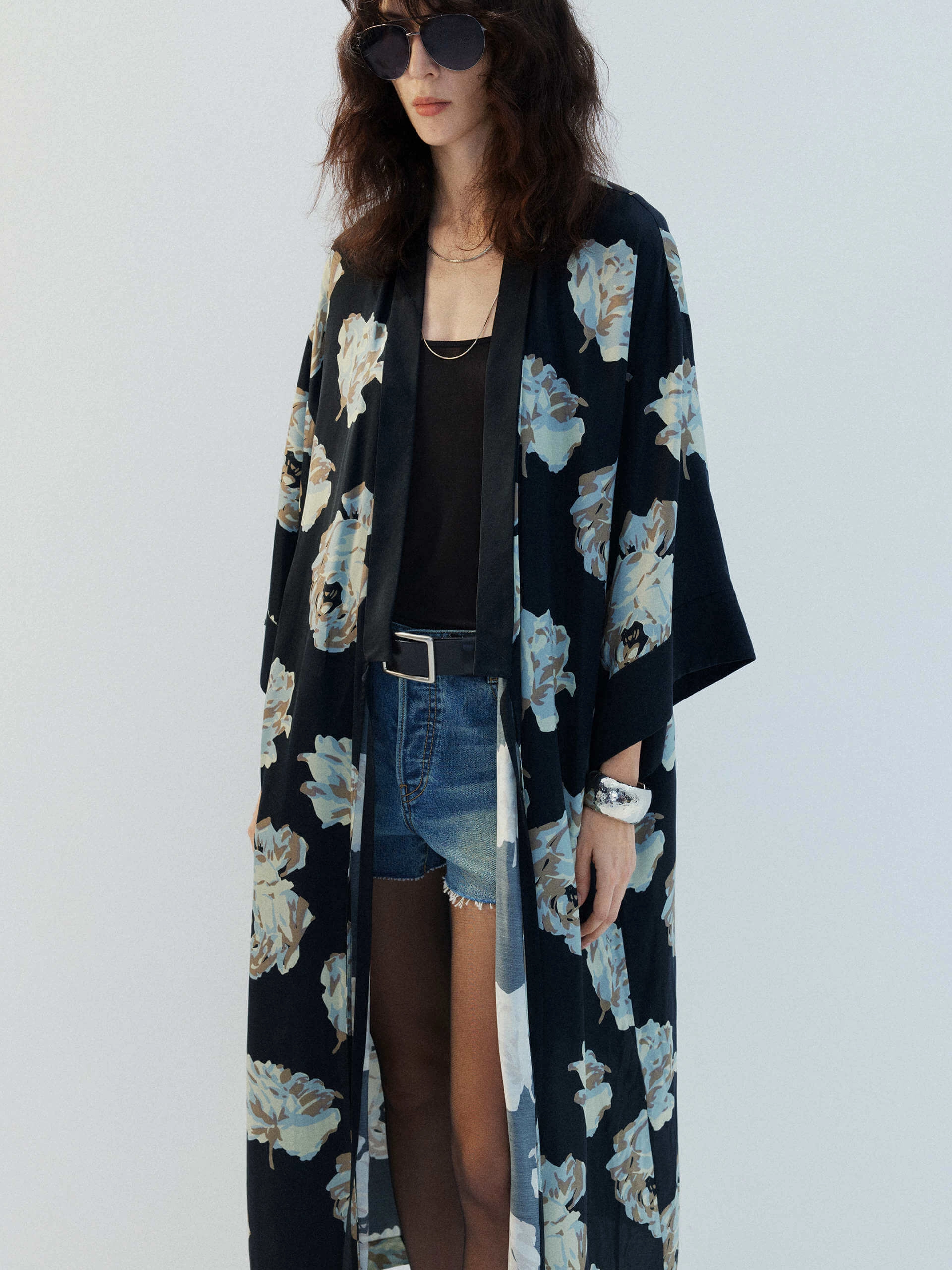 Long Floral Printed Coat Wind Resistant Lining Stretch Paneling