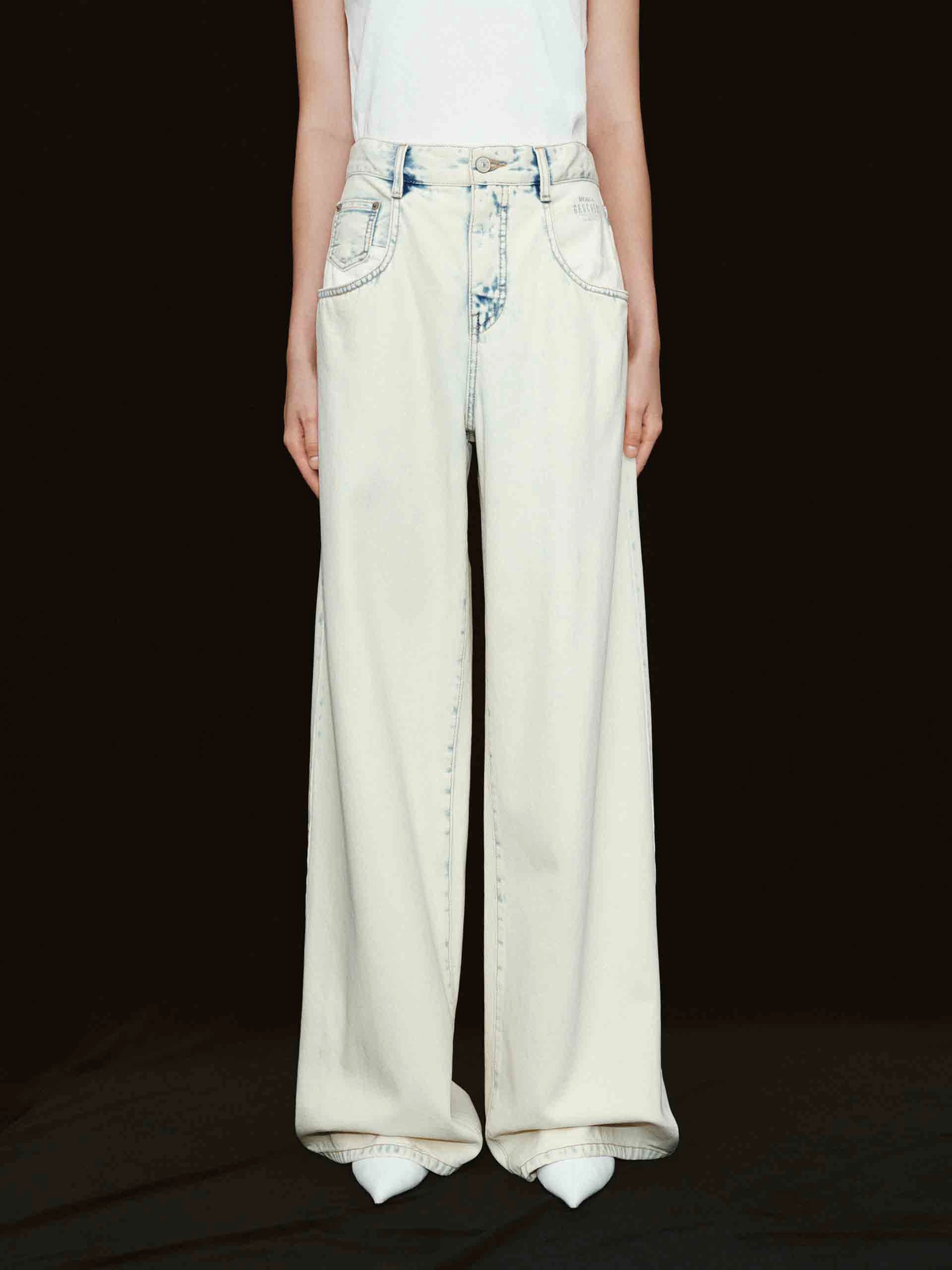 Perfect Match Straight Leg Design Snow Washed Blue Wide Jeans