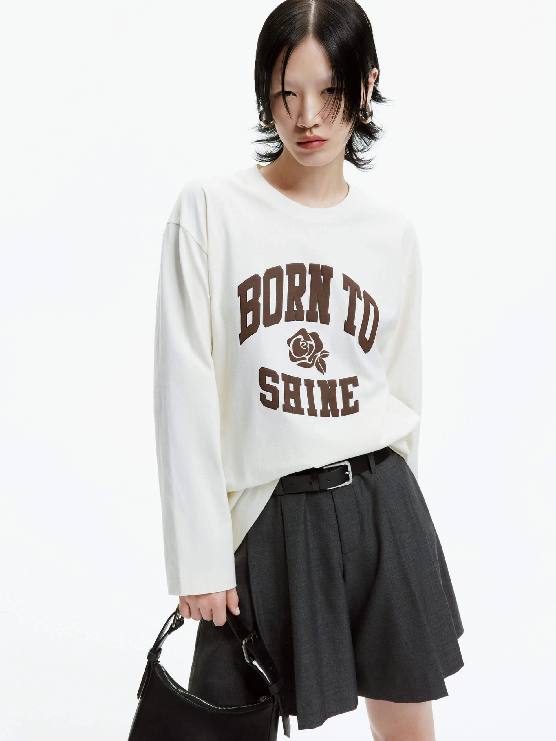 Geometric Print Long Sleeve Letter Print T-shirt