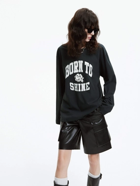 Weekend Style Practical Design Long Sleeve Letter Print T-shirt