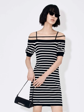 Strap Details Striped Dress Light Fabric Easy Elegance