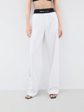 Logo Waistband Straight Pants High Density Weave
