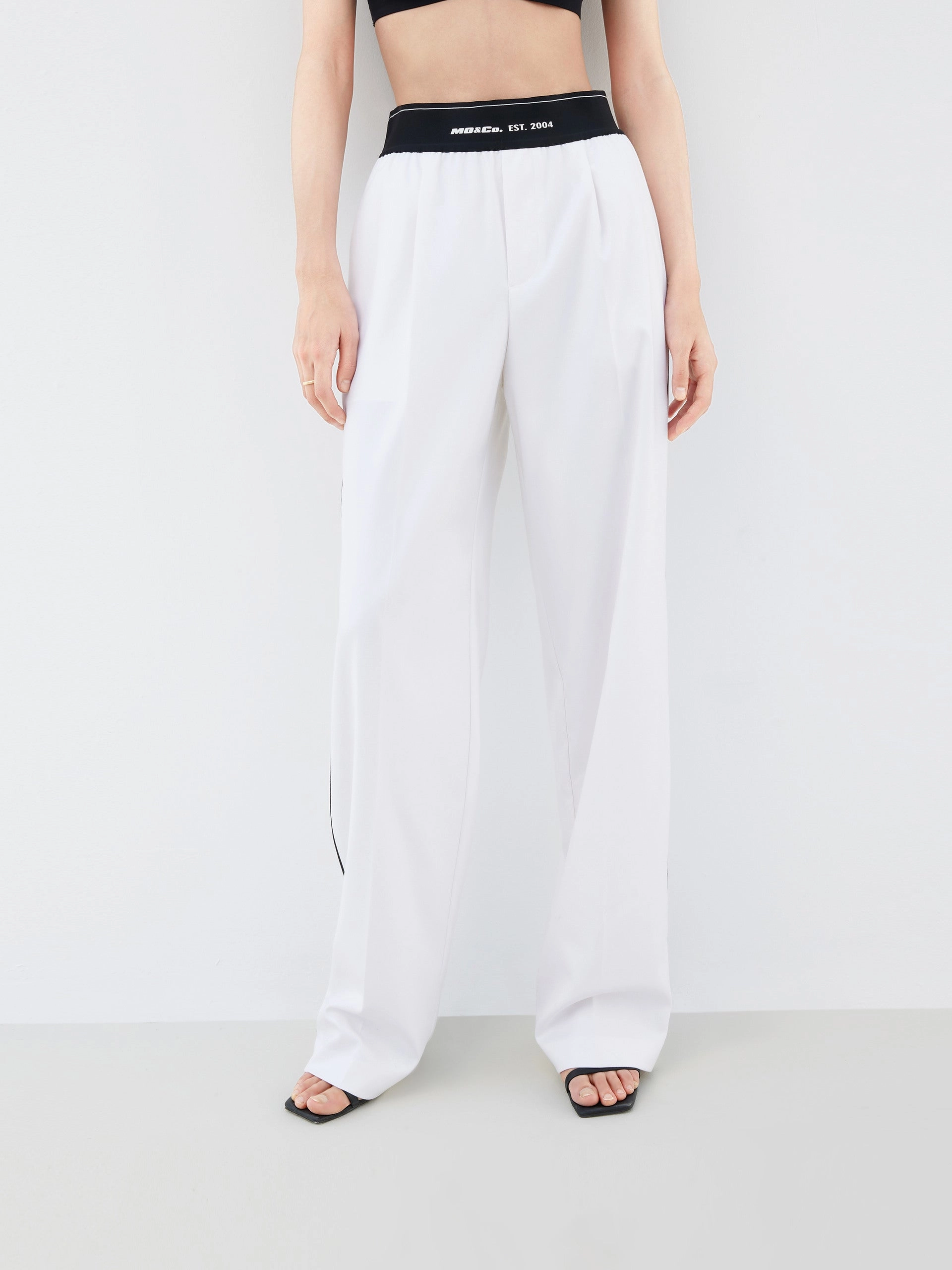 Logo Waistband Straight Pants High Density Weave