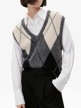 SweatGuard Lining Fade Resistant Coating Argyle Check Knitted Vest