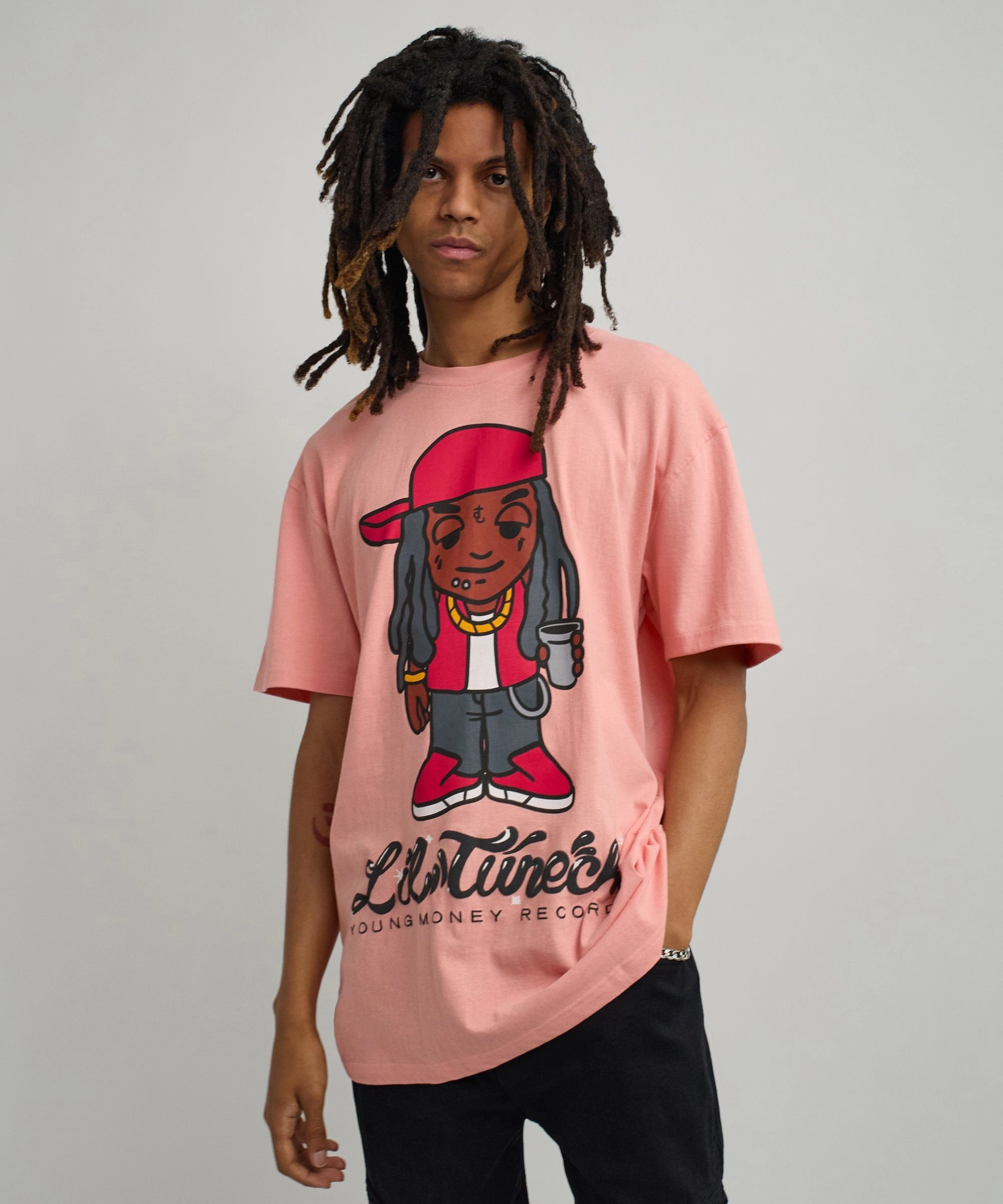 Convertible Neckline StretchComfortDesign Lil Wayne Tunechi Short Sleeve Tee - Pink