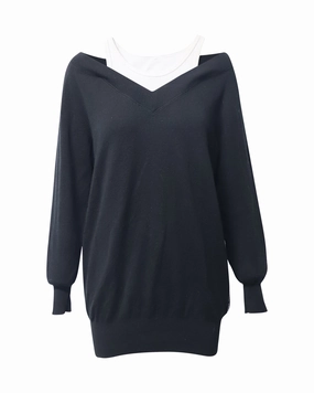 Stylish Knitwear Tagless Neck Finish Alexander Wang Layered Sweater Dress in Black Merino Wool